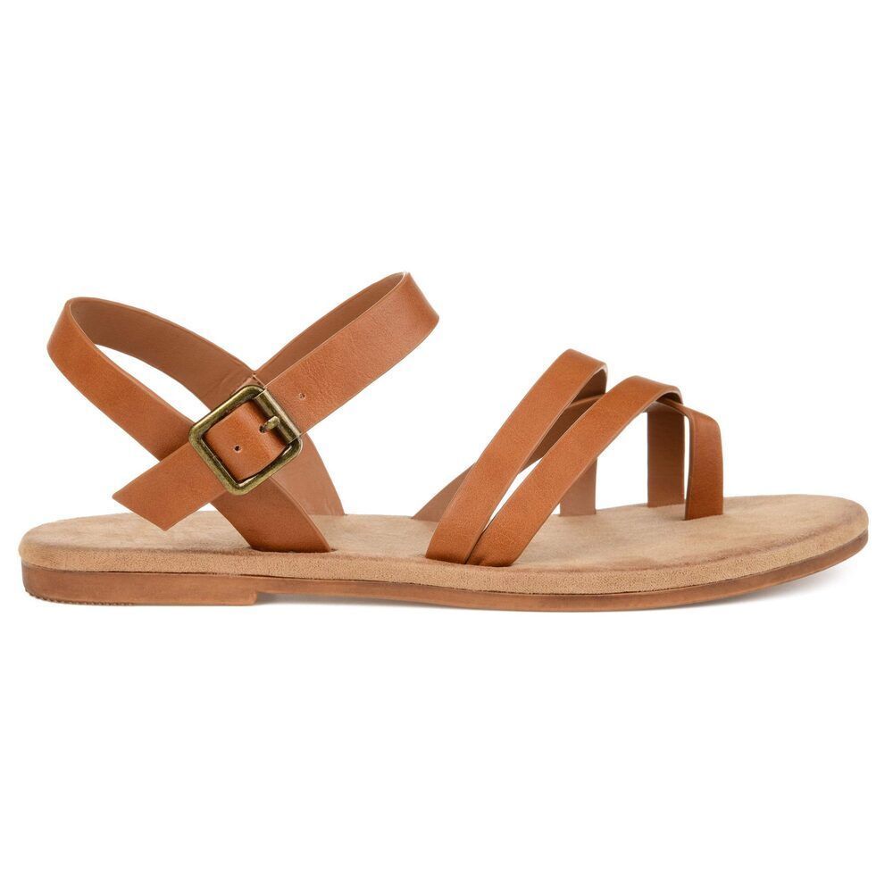 Brinley Co. Womens Strappy Ankle Wrap Sandal Tan, 5.5 Regular US